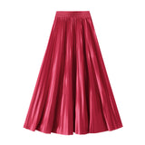 Korean Version Of The Thin Spring New Bright Face Luster High Waist 100 Folds A Word Showing Skinny Dress Half-Dress Skirt 6623