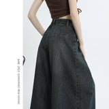 High-Rise Broad-Legged Jeans Skirt Women's Spring And Summer Loose 2025 Trend New Design Straight Horn Trousers Trousers