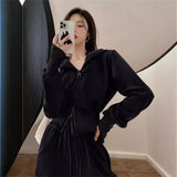 Salt Leisure Sportswear Suit Women's Spring And Autumn Port Style Retro Loose Thin Hooded Sweaty Two-Piece Set