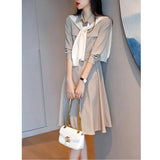 Spring And Autumn Temperament Long-Sleeved Dress Women's Summer New French Niche Collection Waist Thin POLO Collar Long Skirt
