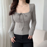 Purely Tender Style Boobs Peach Powder Long Sleeves Tops Pits To T-Shirts And Bows With T-Shirt