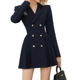2025 College Style Dress French Temperament Long Sleeves To Bodybody College Windy 100-Fold Suit Dress