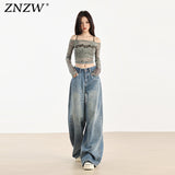 Light-Colored Jeans Women 2025 Trend New Trousers Women Summer Retro Cat Must Be Loose Broad Leg Pants Women