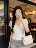 Purely Want Bm Style White Lace V-Neck Short-Sleeved T-Shirt Girl Spring And Summer 2026 New Hot Girl Repair With A Short Top