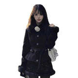 Rich Qianjin High-Level French Temperament Thick Thin Black Collar Coat Half-Dress Two Sets Of Women's Winter