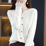 Line Ready-Wear 100% Pure Wool 2026 Autumn And Winter New Women's Short Collar Loose Knitted Cardigan Sweater Jacket