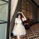 French Thousand Gold Wind Bow Bowed Flowery Princess Poneng Fine Glittering Tail Dress Woman