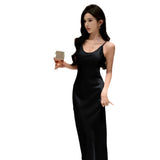 French Large U-Neck Slanted Acetic Acid-Sonic Fascination Dress Summer Holiday Style Sedew Temperament Fishtail Long Skirt