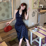 Blue Hanging Neck Slings Crumloat Dress Women's Summer 2026 New French Temperament Sleeveless Back Dress