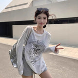 Lazy Style Design Letter-Print Sunscreen T-Shirt Women's Summer New Casual Loose Perspective Cover Top
