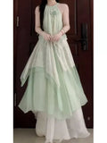 Summer French New Sweet Windless Sleeveless Neck Dress Temperament Thin Lace Splicing Flower Dress Dress Dress Dress Dress Woman