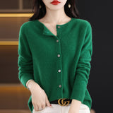Line Ready-Wear 100% Pure Wool 2026 Autumn And Winter New Women's Short Collar Loose Knitted Cardigan Sweater Jacket
