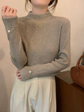 Oatmeal Version Of The Half-High Collar Knitted Jersey Women's Spring And Autumn And Winter 2025 New Sweater To Keep Warm Inside The Bottom Shirt Top