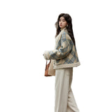 2025 Autumn And Winter New Lattice Coat Women 2025 New Winter Splicing Lamb Hair Coat Woman