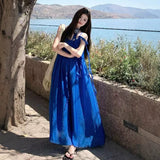 2026 New Seaside Vacation Wearing Klein Blue Sling Dress Women's Summer French Waist Dress