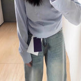 Small Retro Light-Colored Broad-Legged Jeans Women High-Rise Loose Thin Straight Trousers Tug Trousers