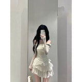 Pure Fragrant Shoulder-To-Shoulder Repair On The Body + Cake Skirt Set Summer Dress Girl's Word Shoulder Hot Girl Pure Lust Wind Two