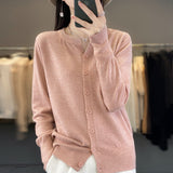 Wool Blended 2026 Autumn And Winter New Short Sweater Loose Round V Collar Solid Color Buckle Knitted Top Open Shirt Jacket