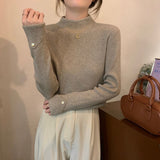 Oatmeal Version Of The Half-High Collar Knitted Jersey Women's Spring And Autumn And Winter 2025 New Sweater To Keep Warm Inside The Bottom Shirt Top
