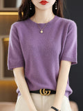 Wool Blended 2026 Autumn And Winter Women's New Loose Round-Neck Short-Case Small Design Short-Sleeved Top Knitwear Shirt