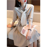 Spring And Autumn Temperament Long-Sleeved Dress Women's Summer New French Niche Collection Waist Thin POLO Collar Long Skirt