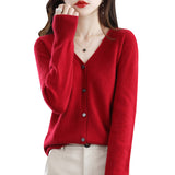 Wool Blended 2026 Autumn And Winter Women's New Loose V-Neck Solid-Color Short Top Knitted Cardigan Sweater Coat
