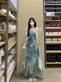 Forest Flotation Summer Vacation Sling Temperament Dress Women Summer Print Chiffon Skinny Dress