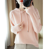 Wool Blended 2026 Autumn And Winter New Women's Loose Casual With Hat Jacket Solid Color Short Knitted Hoodie