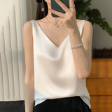 Silk Satin Double-Shoulder Sling Women's Vest 2026 Spring And Summer New Body Repair V Collar Short Temperament Inside The Top T-Shirt