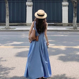 Small Man Holiday Style Temperament Blue Vest Dress Women's New Summer Design Feel Waist Thin A Skirt