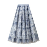 T-And-Dyed Dress Women's Half-Dress Dress 2025 New Cake Skirt Showing Thin Long Mesh Dress Level Half Skirt 0327