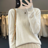 Line Ready-To-Wear 100% Pure Wool 2026 Autumn And Winter New Women's Round Collar Short Hollow Loose Knitted Bottom Sweater