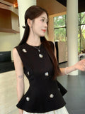 Korean Fashion Sleeveless Black Heavyweight Design Vest Top Female Summer Body Quality Waist Skirt Suit