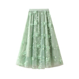 Net Yarn Embroidery Heavy Industry Half-Body Skirt Large-Size Dress 2025 Spring New A Word High-Waist Long Skirt 8692