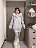 [Original Hairy Fabric] Korean Thick Collared Hat Collared Coated Woman Winter Noble Blue Coat Outside