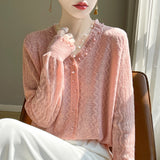 Wool Blending 2026 Autumn And Winter New Women's Clothing Lace Nails V Collar Short Solid Color Knitting Top Bottom