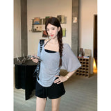 Korean Pure Want To Hang The Neck Sling Folded Loose T-Shirt Casual Shorts Women 2025 Summer New Fashion Set Trend