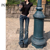Yi Mengling With A Deep Blue Ultra-Low-Waisted Horn Jeans Women 2025 New Micro-Horn Pants