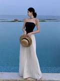 French Temperament Elegant Name-Word Shoulder Dress Women's New Beautiful Beautiful Breast Splicing 100 Folded Skirt