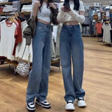 High-Waisted Narrow Version Of Broad-Legged Trousers Autumn New Pear-Shaped Body Large-Size Fat Mm Thin Crotch Straight-Tight Denim Trousers