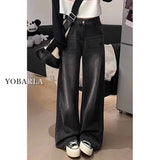 Black-Gray Straight Jeans Women Autumn And Winter Plus Velvet Large-Size Fat Mm Loose Thin Pear-Shaped Tall Waist Broad Leggings