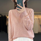 Fine-Woven Wool 2026 Autumn And Winter New Women's Short V-Neck Lace Loose Nail-Pind Jersey Knitted Sweater