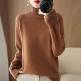 Wool Blended 2026 Autumn And Winter New Short Lady Korean Version Of High-Necked Loose Solid Color Knitted Bottom Sweater