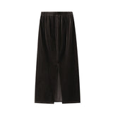 Half-Dressed Dress 2025 Autumn Simple Velvet Skirt Temperament Straight Skirt Long Thin Skirt With Ass Open Fork Skirt 0820