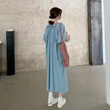 Large-Size Skirt College Style Bubble-Sleeved Dress Bow Female Students In The Long Small A-Shaped Skirt