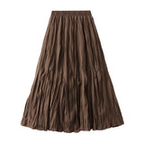 2025 Autumn New High-Rise Slim Folding Long Swing A-Dress Skirt Women 0838
