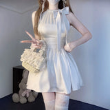 Summer New Sweet Fat Mm French Pure Passion Hottie Sleeveless Dress Rich Rich Gold Waist Thin A Word Short Skirt