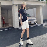 White High-Waisted Denim Shorts Women's Summer Small Big Leg Trousers Five-Pointed Trousers Loose Retro Straight Trousers