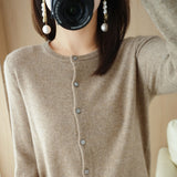 Soft Glutinous Wool Blended 2026 Autumn And Winter Women's New Sweater Buckle Loose Round-Neck Short Knitted Open Shirt Jacket