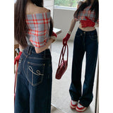 Embroidered Vintage Broad-Legged Jeans Women's Autumn Design Sense Small Loose Straight Pants 2025 New Pants